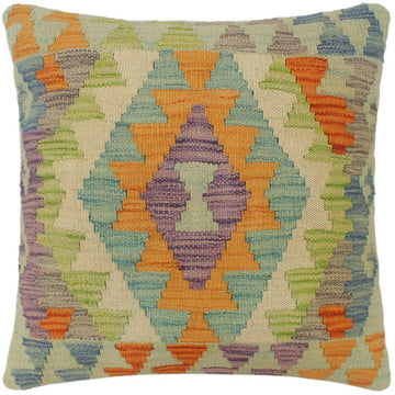 handmade Tribal Turkish Antique Rust Blue Hand-Woven SQUARE 100% WOOL pillow